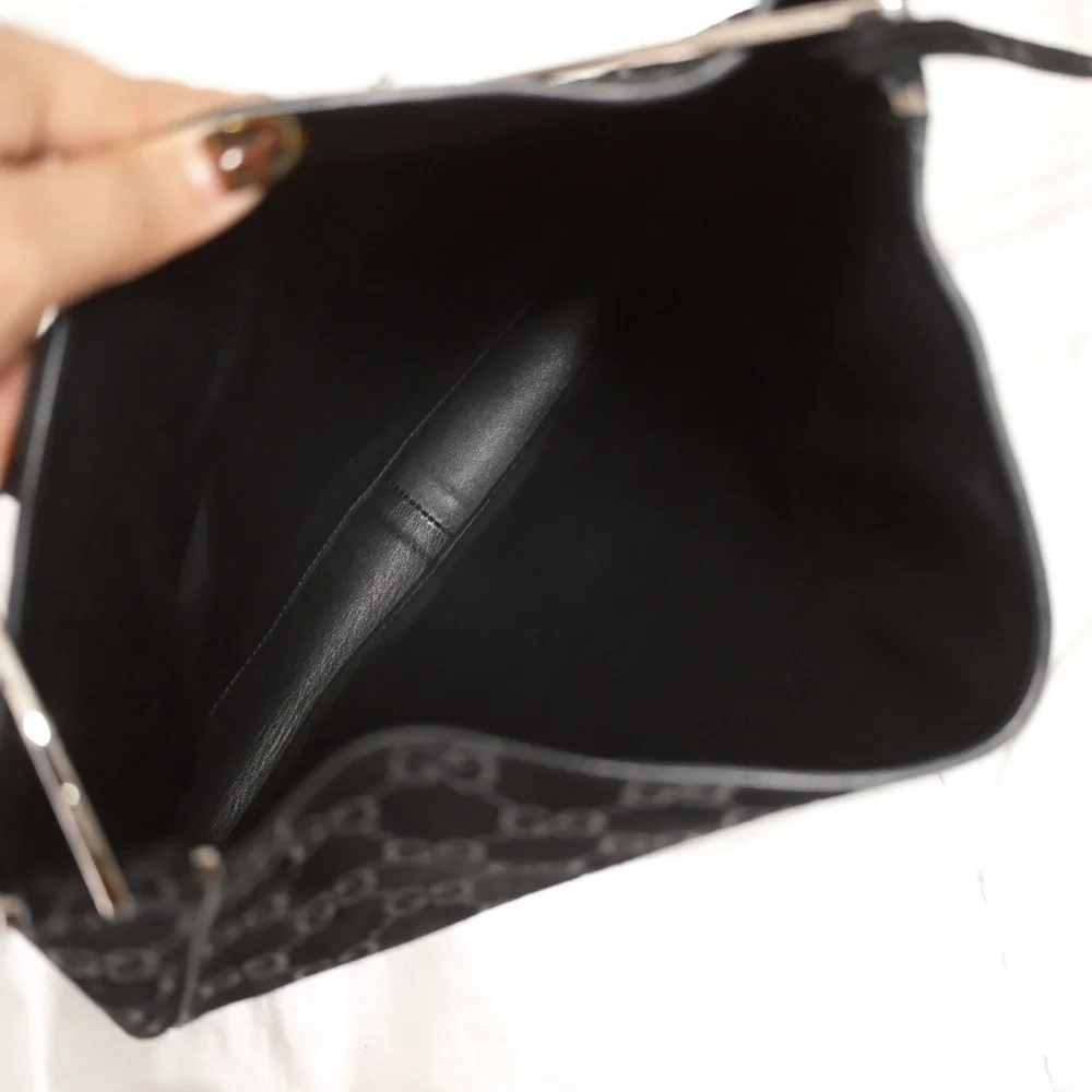 RARE Vintage Gucci Black Suede Monogram Metal Horsebit Strap Hobo Bag - Picture 12 of 17